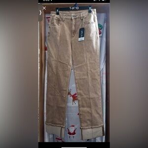 Womens new high rise large 2fly tan jeans